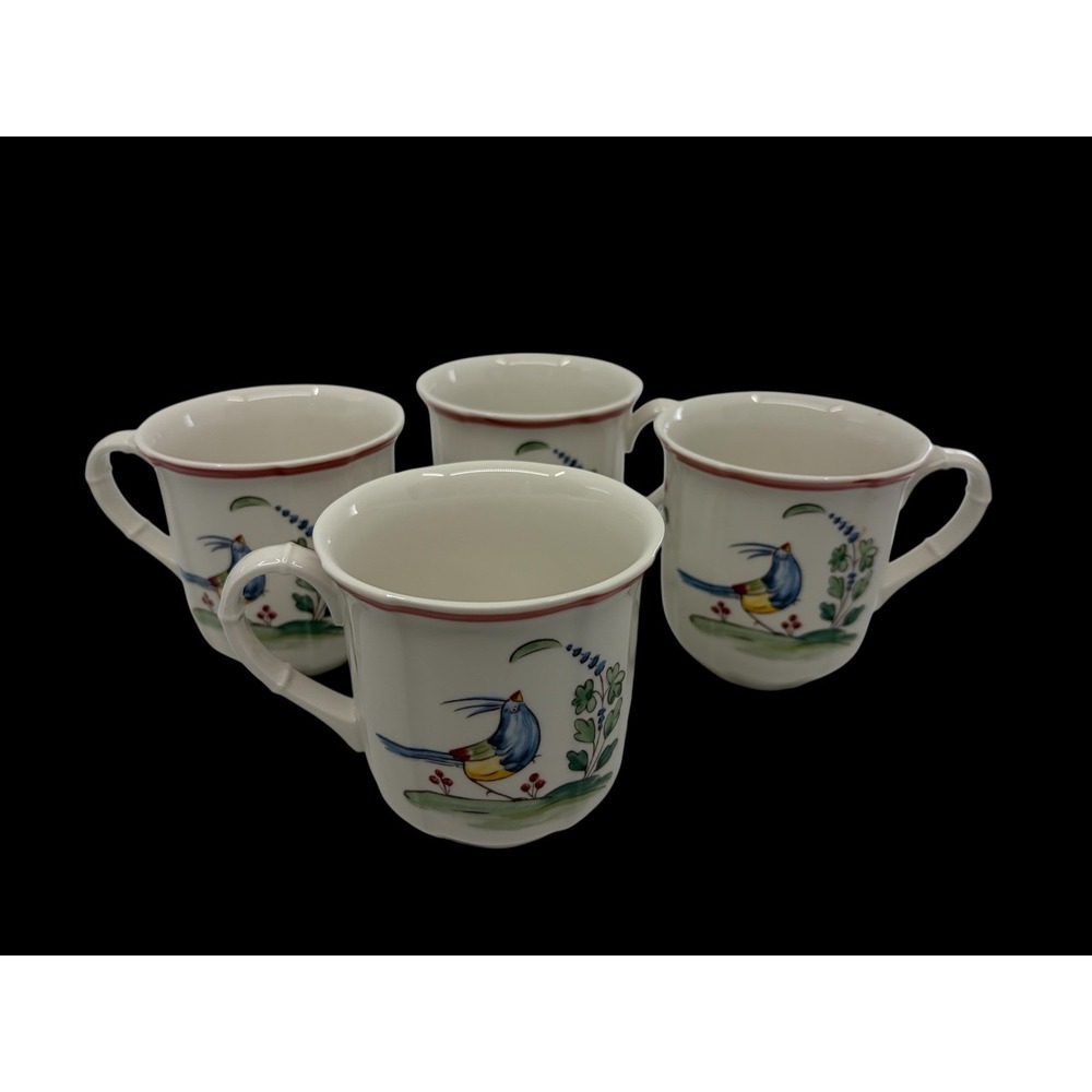 Villeroy & Boch Jardin d'Alsace Fleur Set of 4 Mugs Porcelain Floral Bird